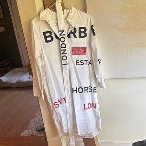 Burberry White Shirt Dress with Black and Red Graphics